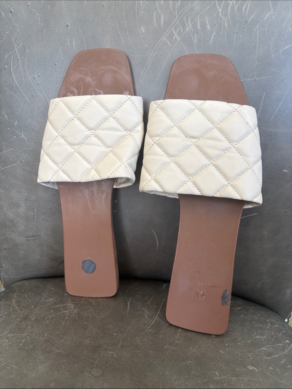 H&M Quilted Cream Slide Sandals